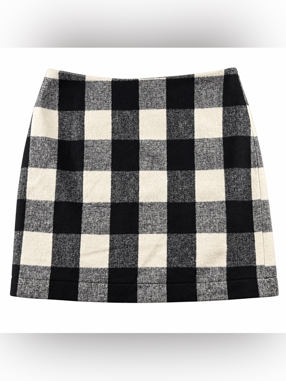 Boston Proper Size 14 Black White Buffalo Plaid Wool Blend Mini Skirt